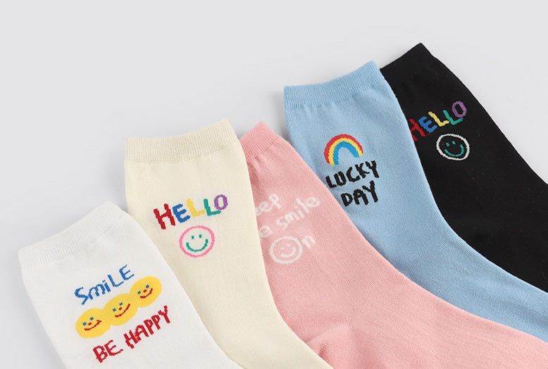 Smile Mood Women's Crew Socks (White, Ivory, Pink, Sky Blue, Black)