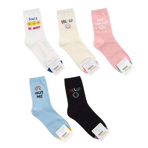 Smile Mood Women's Crew Socks (White, Ivory, Pink, Sky Blue, Black)