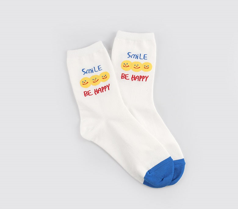 Smile Mood Women's Crew Socks (White, Ivory, Pink, Sky Blue, Black)