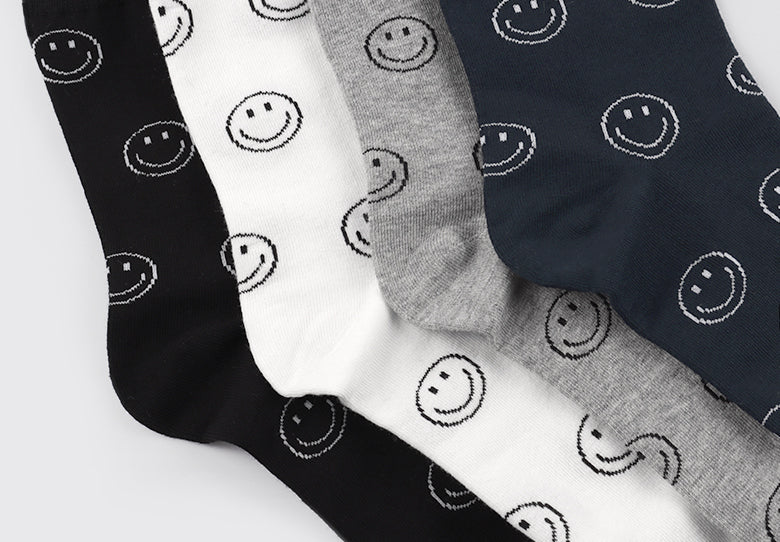 Smile Men's Crew Socks (Black, Ivory, Grey, Navy)