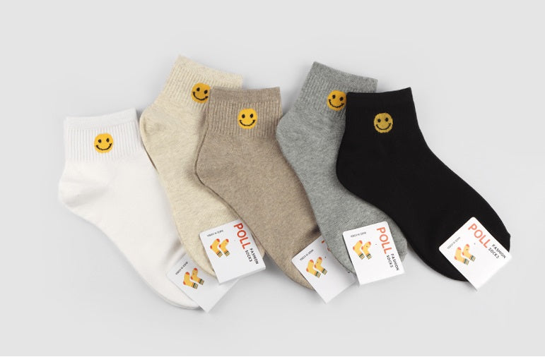 Smiling Face Women's Ankle Socks (Ivory, Oatmeal, Mocha, Grey, Black)