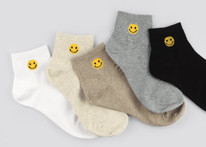 Smiling Face Women's Ankle Socks (Ivory, Oatmeal, Mocha, Grey, Black)