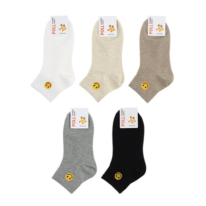 Smiling Face Women's Ankle Socks (Ivory, Oatmeal, Mocha, Grey, Black)