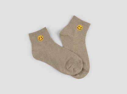 Smiling Face Women's Ankle Socks (Ivory, Oatmeal, Mocha, Grey, Black)