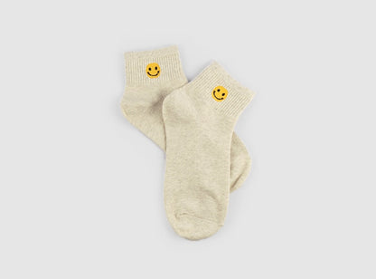 Smiling Face Women's Ankle Socks (Ivory, Oatmeal, Mocha, Grey, Black)