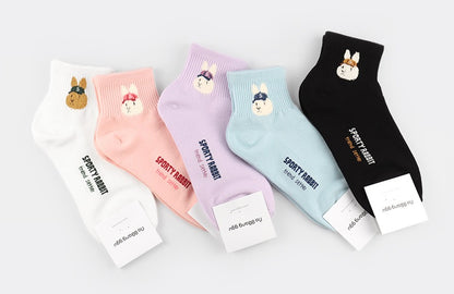 Sporty Rabbit Women's Ankle Socks (Ivory, Oatmeal, Pink, Sky Blue, Black, Light Purple)