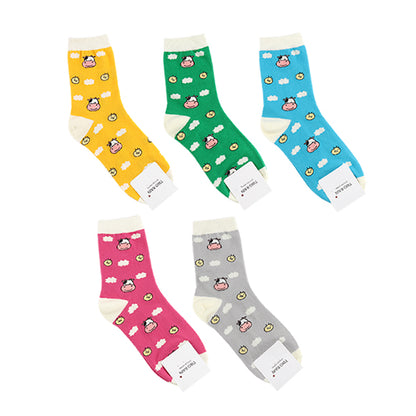 Spotted Cow Women's Crew Socks (Yellow, Green, Sky Blue, Pink, Grey)