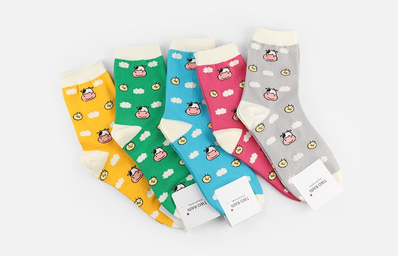 Spotted Cow Women's Crew Socks (Yellow, Green, Sky Blue, Pink, Grey)