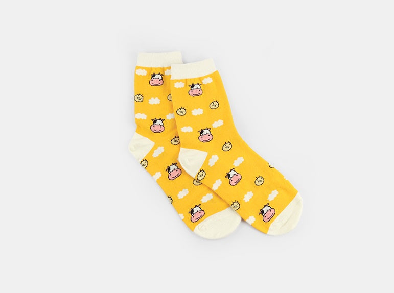 Spotted Cow Women's Crew Socks (Yellow, Green, Sky Blue, Pink, Grey)