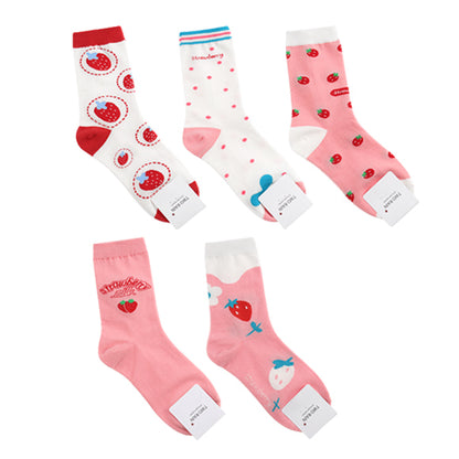 Strawberry Women's Crew Socks (Kingsberry White, Strawberry Dot White, Strawberry Pattern White, Strawberry Milk Pink, Flower Strawberry Pink)