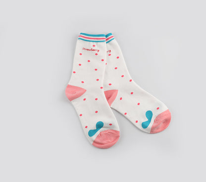 Strawberry Women's Crew Socks (Kingsberry White, Strawberry Dot White, Strawberry Pattern White, Strawberry Milk Pink, Flower Strawberry Pink)