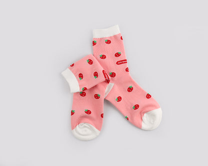 Strawberry Women's Crew Socks (Kingsberry White, Strawberry Dot White, Strawberry Pattern White, Strawberry Milk Pink, Flower Strawberry Pink)