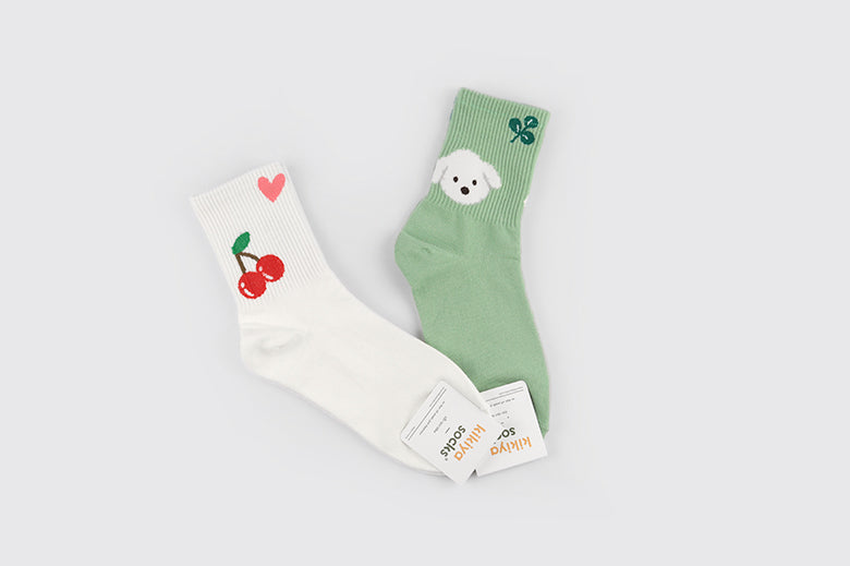 Various Character Women's Crew Socks (Ivory, Oatmeal, Mint, Navy, Grey, Black)