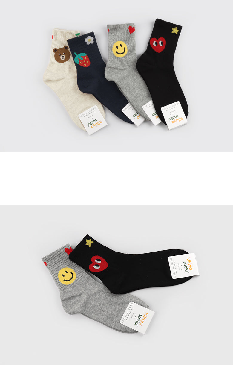 Various Character Women's Crew Socks (Ivory, Oatmeal, Mint, Navy, Grey, Black)