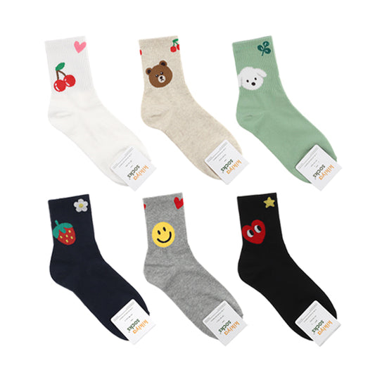 Various Character Women's Crew Socks (Ivory, Oatmeal, Mint, Navy, Grey, Black)