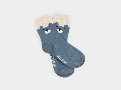 Love Bear Women's Crew Socks (Ivory Bear, Ivory Ringle, Blue Ringle, Blue Bear)