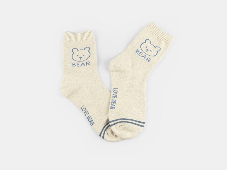 Love Bear Women's Crew Socks (Ivory Bear, Ivory Ringle, Blue Ringle, Blue Bear)